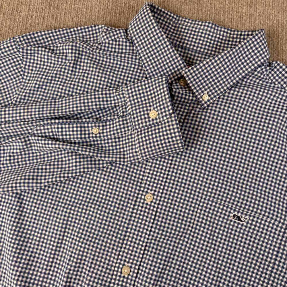 Vineyard Vines Performance Classic Fit Tucker Shirt XXL Navy Gingham Button Down